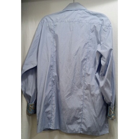 INSERCH ICON Men's Blue Striped L/S Button Up Jacquard Cotton Shirt XL Flip Cuff - Picture 2 of 7